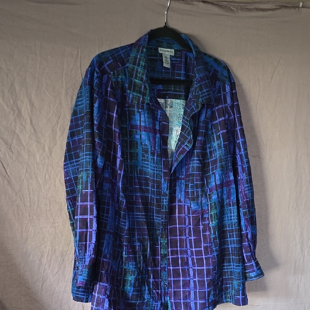 Catherines. Vibrant Blue and Purple Plaid Jacket
